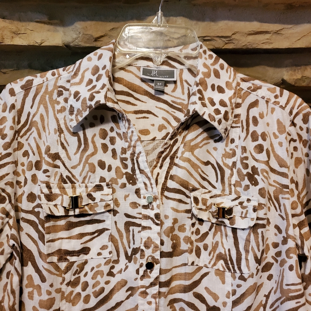 JM Collection Gold Button Down Linen Top - Picture 2 of 6